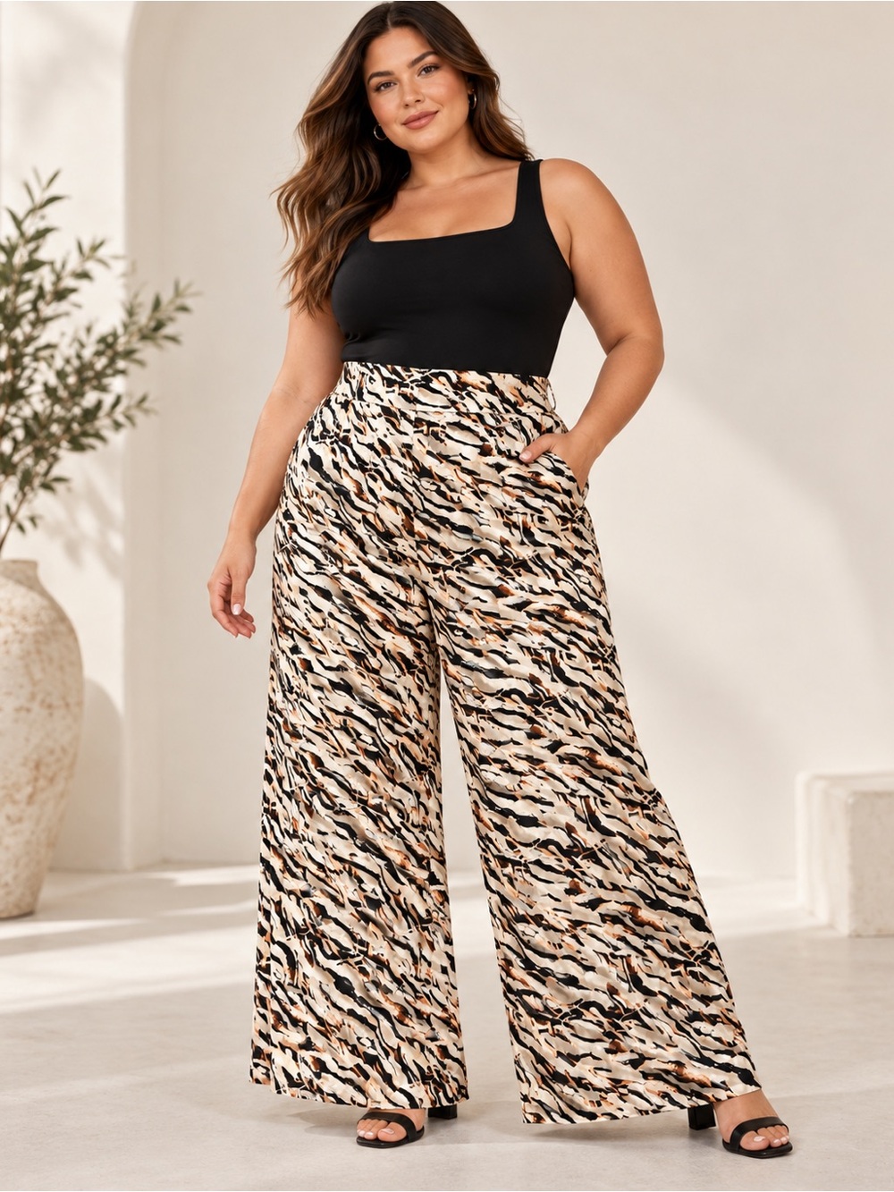 Torrid Pull-On Wide-Leg Pants Womens 5XL Short Multicolor Animal Print